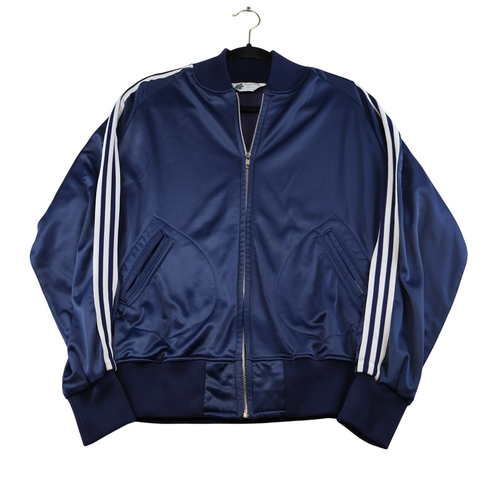 Maple Mens Large Track Jacket Navy Blue Vintage Striped Zip Up Bomber